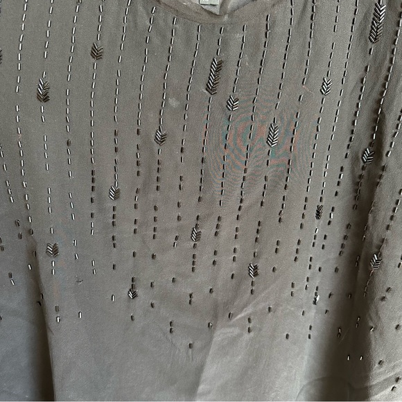 Eileen Fisher Beaded Silk Crepe De Chine Striped Scoop Neck Sz XL DEFECTS - Picture 10 of 12